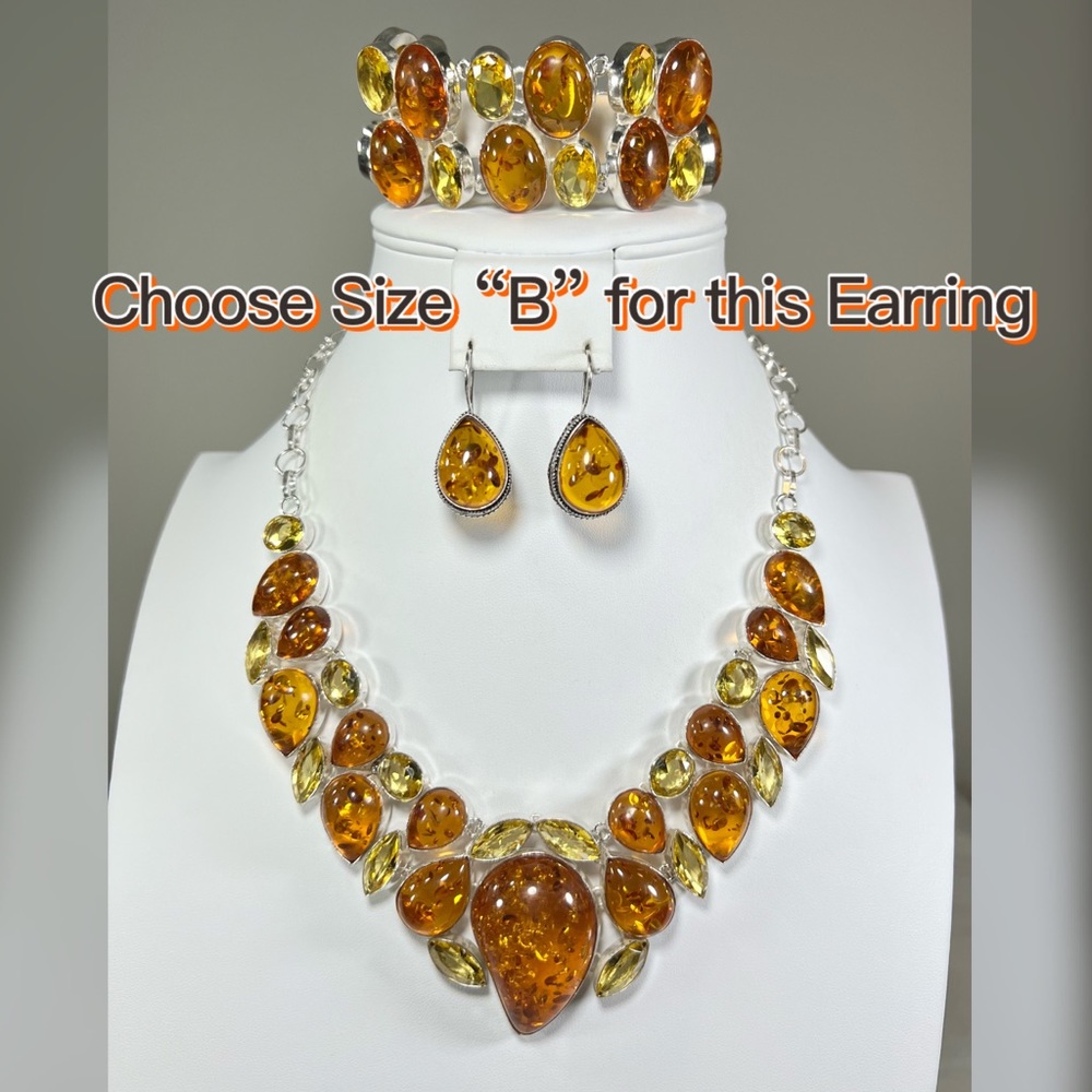 Amber & Citrine 925 Large synthetic stones Necklace Bracelet & ONE Earring ONLY - Picture 4 of 17